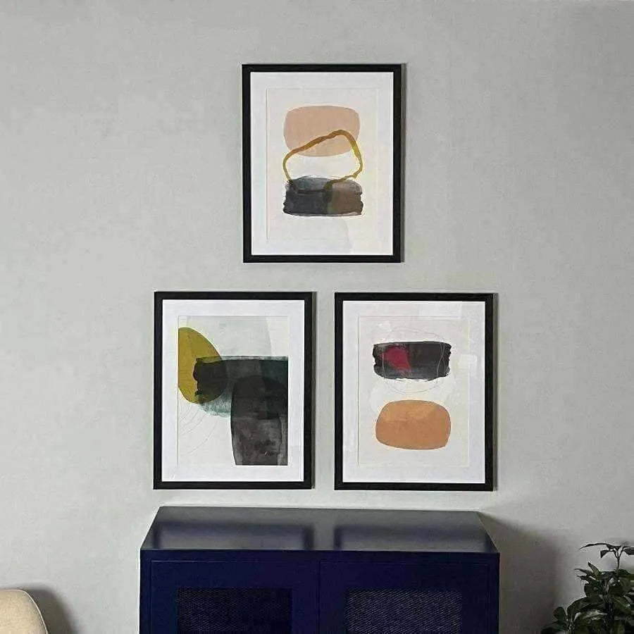 Set of Three Abstract Pictures In Black Frames - The Farthing