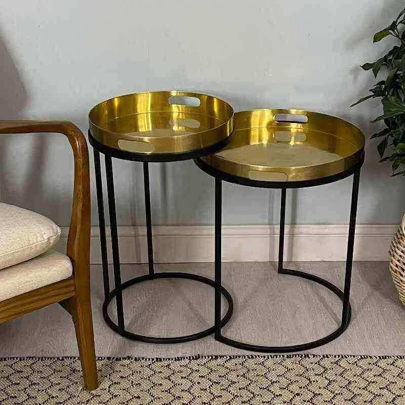 Set of Two Brass Nestling Tray Tables - The Farthing
