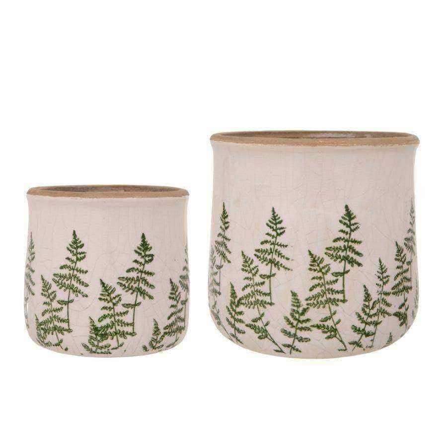 Set of Two Crackle Glaze Fern Plant Pots - The Farthing