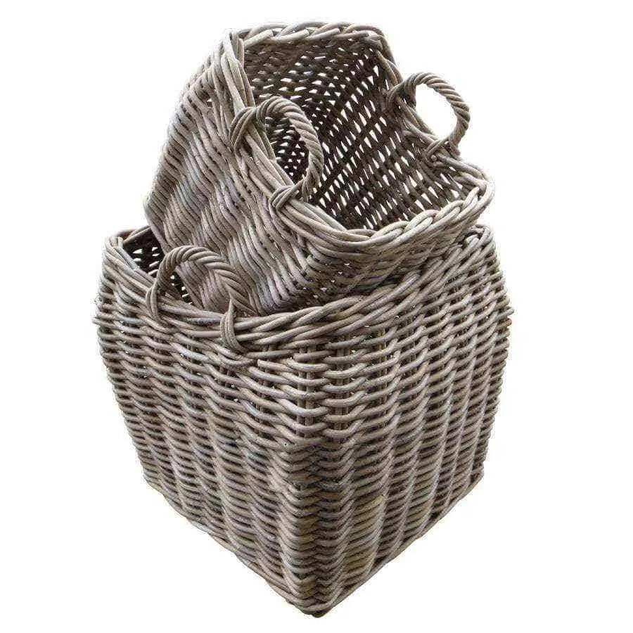 Square Base Rattan Basket Set with Curved Tops - The Farthing