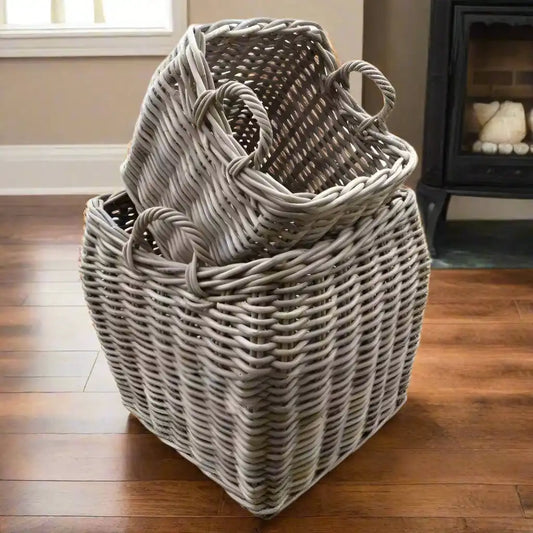 Square Base Rattan Basket Set with Curved Tops - The Farthing
