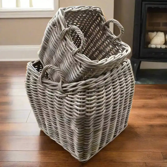 Square Base Rattan Basket Set with Curved Tops - The Farthing