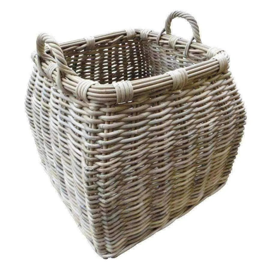 Square Base Rustic Rattan Basket with Handles - The Farthing