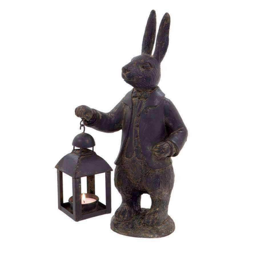 Standing Hare holding T-Light Lantern - The Farthing