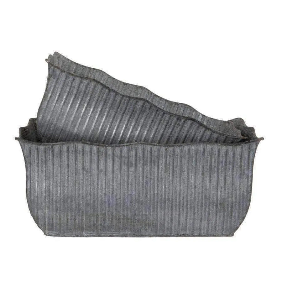 Waved Edge Metal Trough Set of 2 Tubs - The Farthing