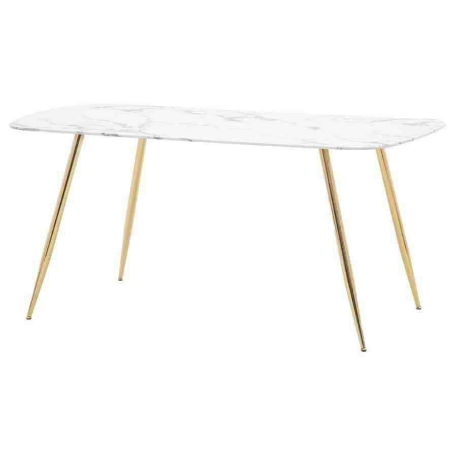 White Faux Marble Glass Top with Gold Legs Dining Table (4-6 seater) - The Farthing