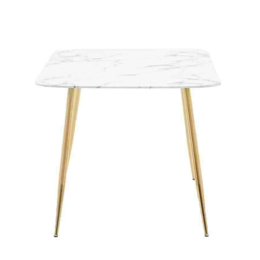 White Faux Marble Glass Top with Gold Legs Dining Table (4-6 seater) - The Farthing