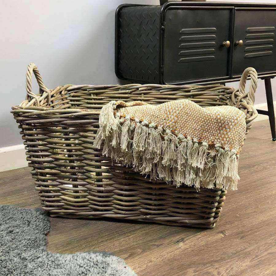 White Washed Rattan Rectangular Laundry Basket - The Farthing