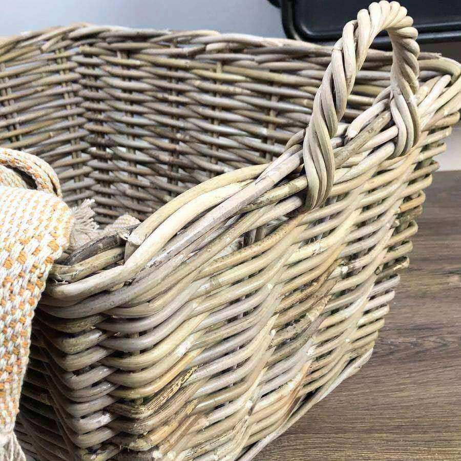 White Washed Rattan Rectangular Laundry Basket - The Farthing