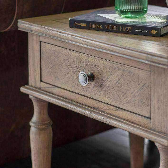 Wooden Parquet Styled 1 Drawer Side Table - The Farthing