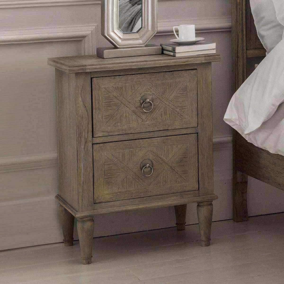 Wooden Parquet Styled Bedside Table - The Farthing