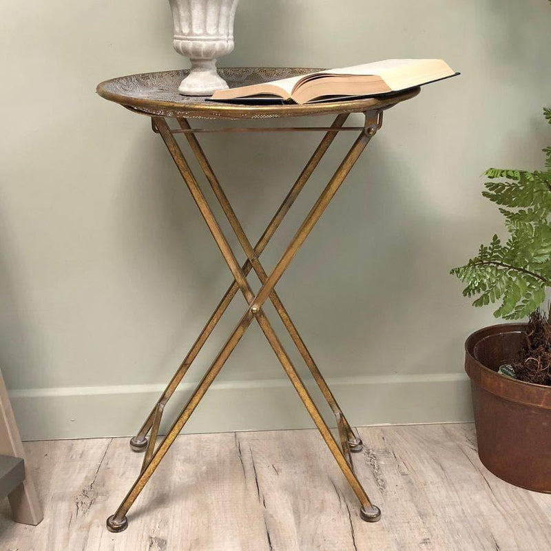 Distressed Gold Filigree Side Table: An Exquisite Blend of Elegance and Vintage Charm