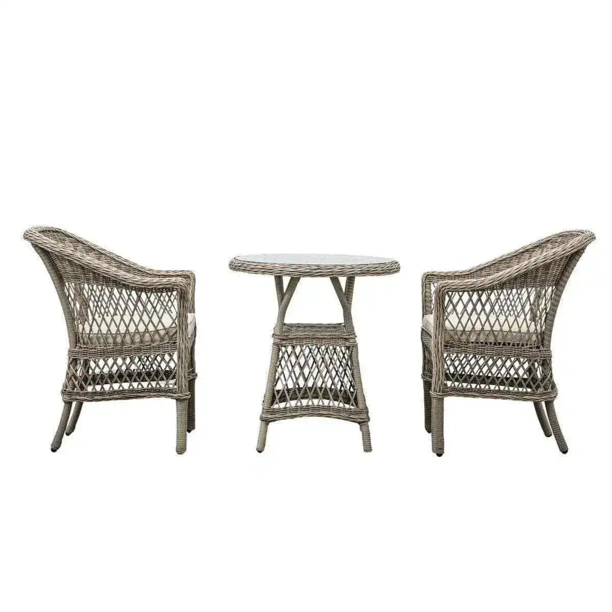 2 Seater PE Rattan Outdoor Bistro Set with Chairs & Round Table - The Farthing