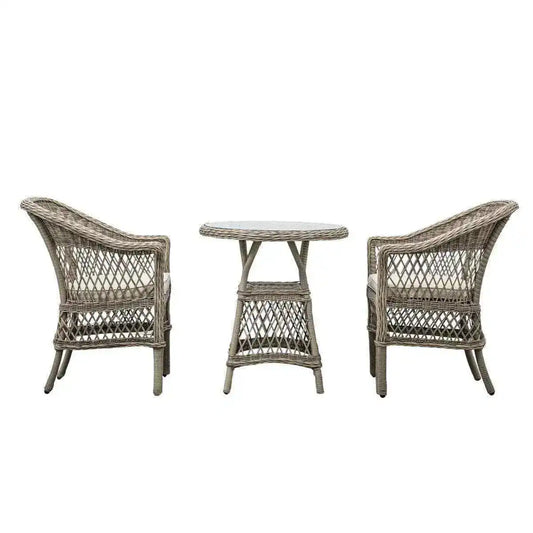 2 Seater PE Rattan Outdoor Bistro Set with Chairs & Round Table - The Farthing
