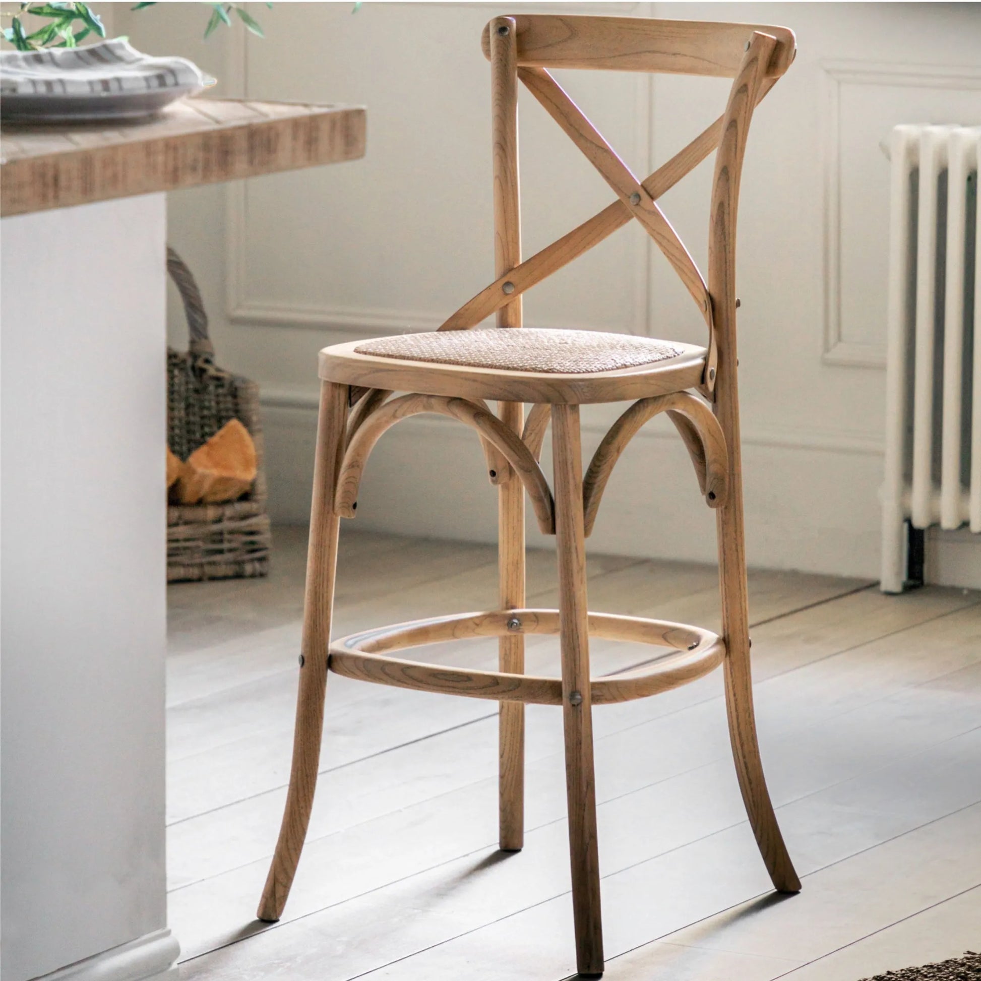 2 x Cross Back Oak Counter Stools - The Farthing