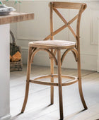 2 x Cross Back Oak Counter Stools - The Farthing