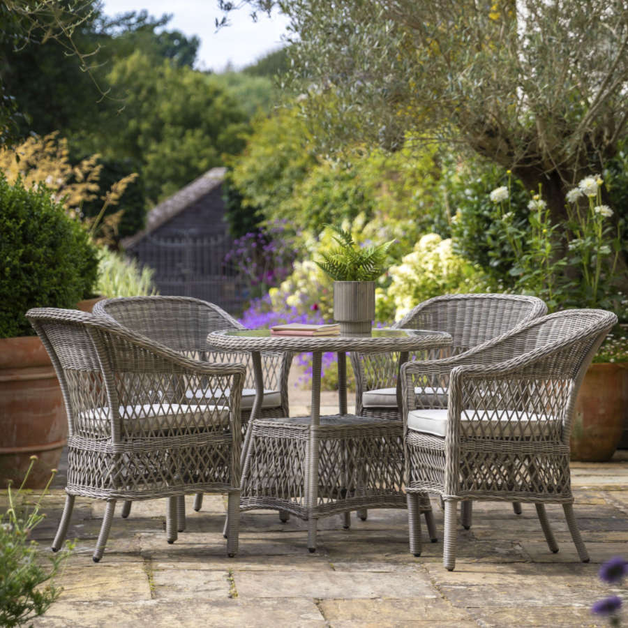 4 Seater PE Rattan Outdoor Dining Set with Chairs & Round Table - The Farthing
