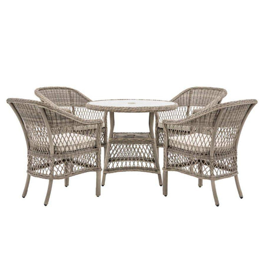 4 Seater PE Rattan Outdoor Dining Set with Chairs & Round Table - The Farthing