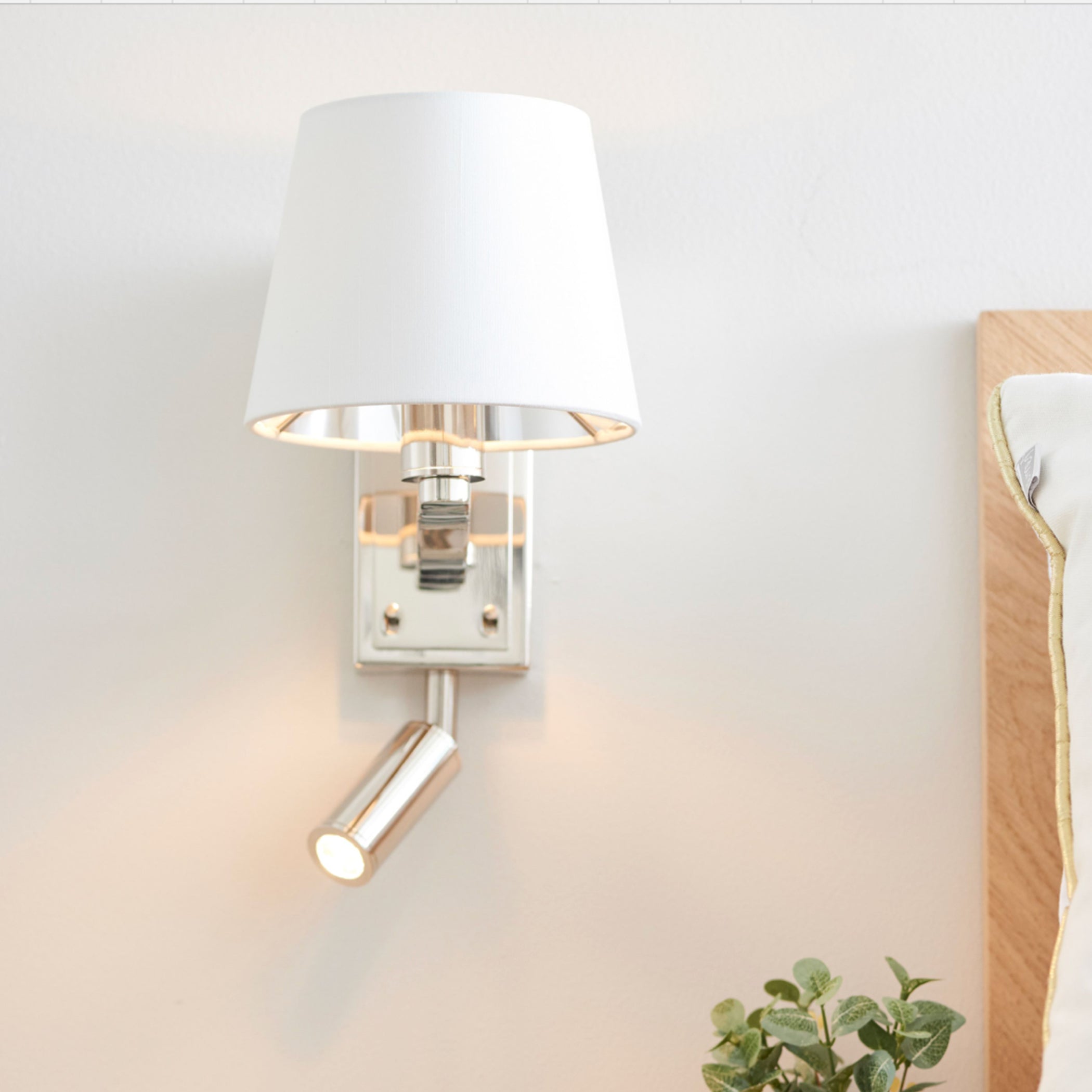 Shinny Nickel Wall Light with Shade & adjustable LED reading light