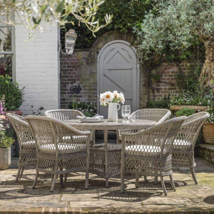 6 Seater PE Rattan Outdoor Dining Set with Chairs & Round Table - The Farthing