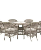 6 Seater PE Rattan Outdoor Dining Set with Chairs & Round Table - The Farthing