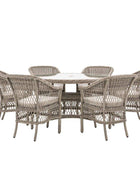 6 Seater PE Rattan Outdoor Dining Set with Chairs & Round Table - The Farthing