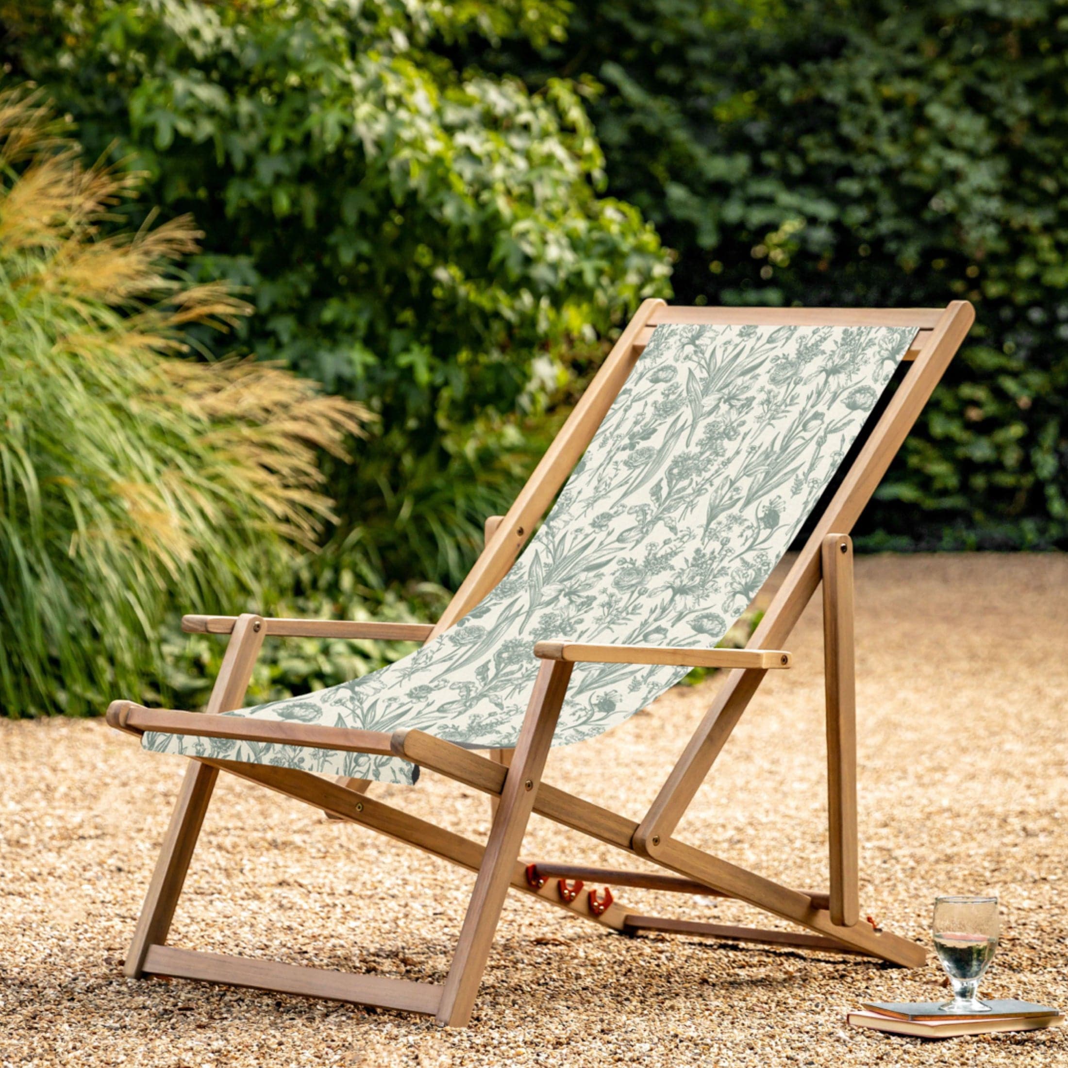 Acacia Wood Flora Green Deck Chair