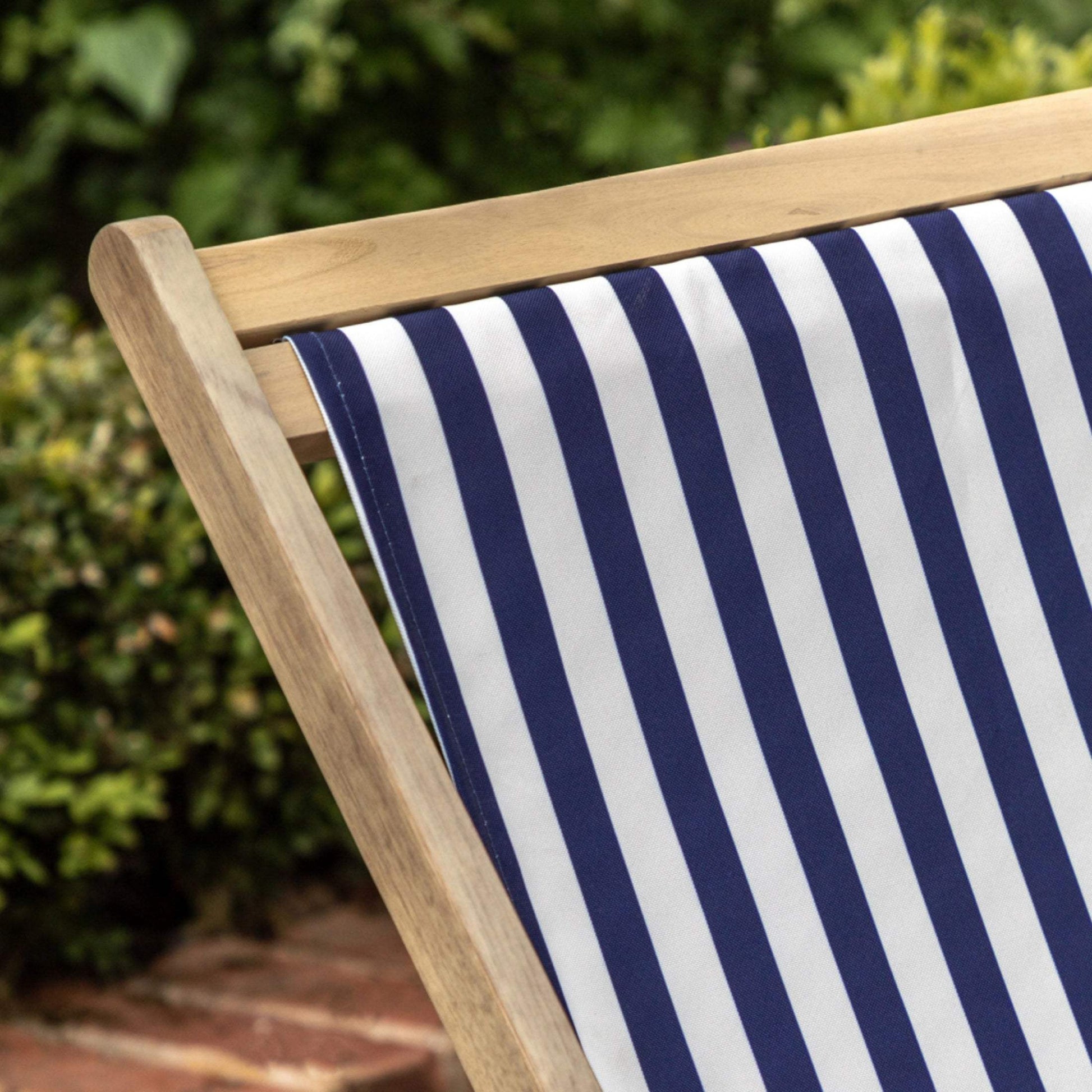 Acacia Wood Navy Stripe Deck Chair - The Farthing