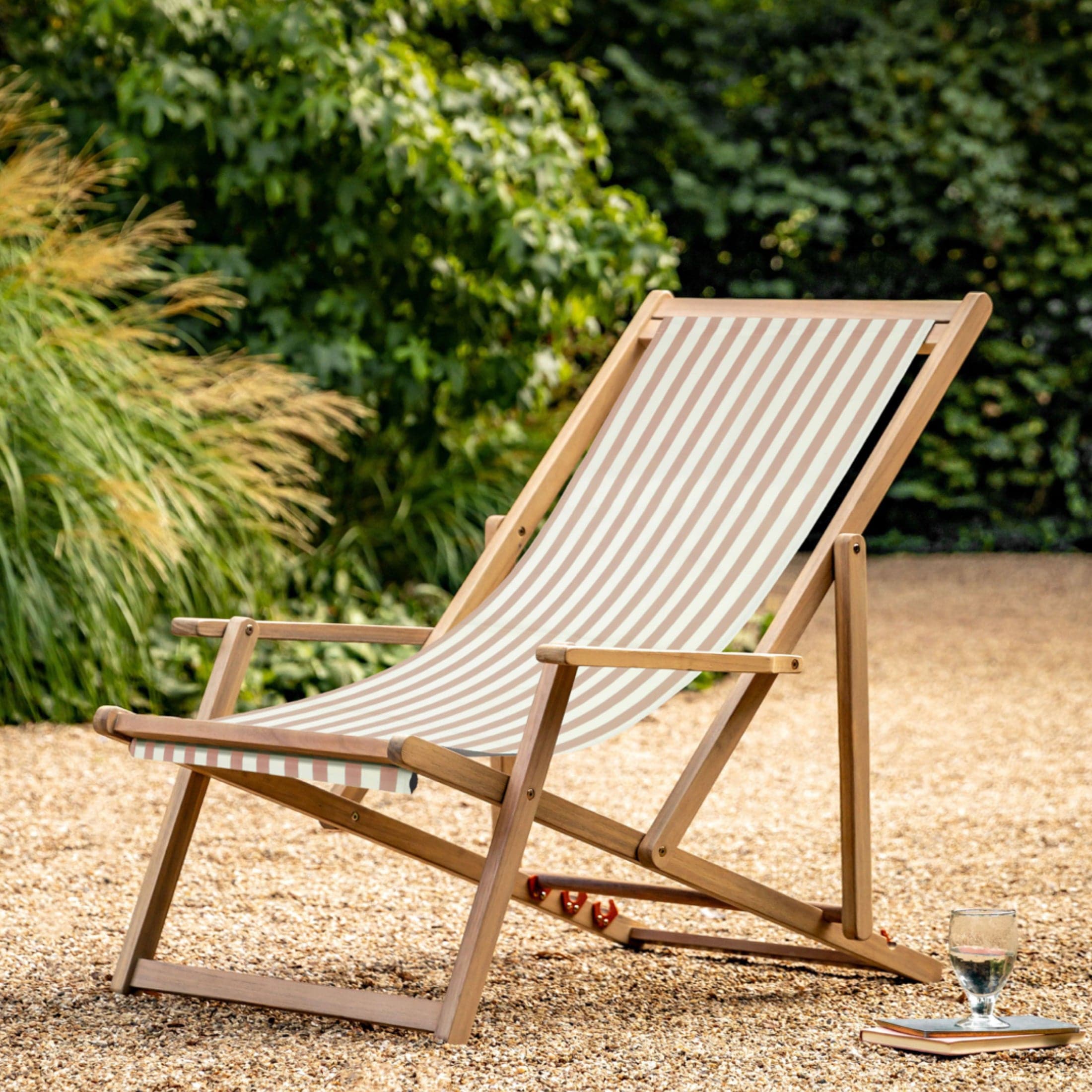 Acacia Wood Striped Clay Colour way Deck Chair