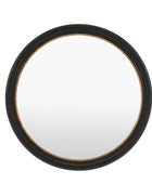 Round mirror with a black frame on a white background