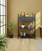 Aged Black Industrial Shelf Unit with Drawers