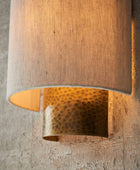 Aged Bronze & Arc Linen Shade Wall Light - The Farthing