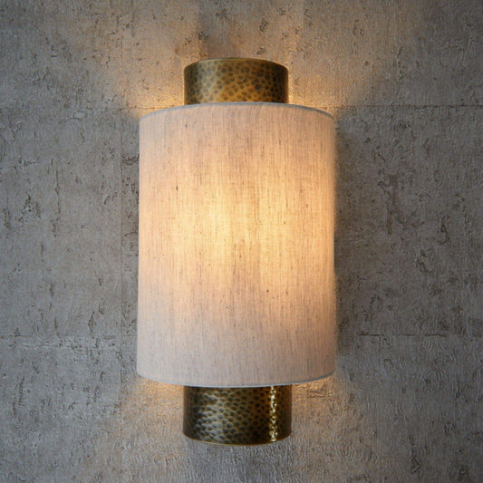 Aged Bronze & Arc Linen Shade Wall Light - The Farthing