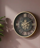 Aged Gold Round Cogs Wall Clock - 60cm