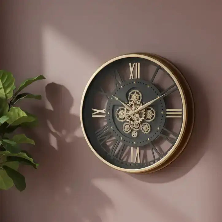 Aged Gold Round Cogs Wall Clock - 60cm