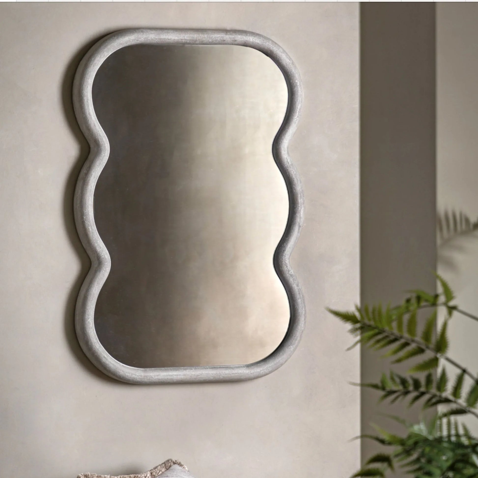 Aged White Wavy Edge Wall Mirror 1