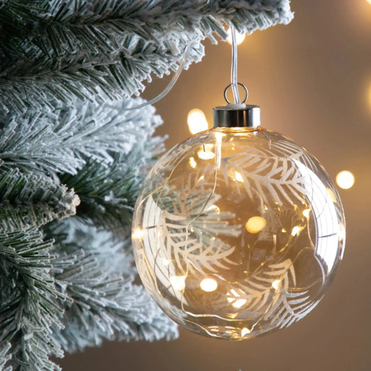 Amber Feather Etched Bauble with LED 5