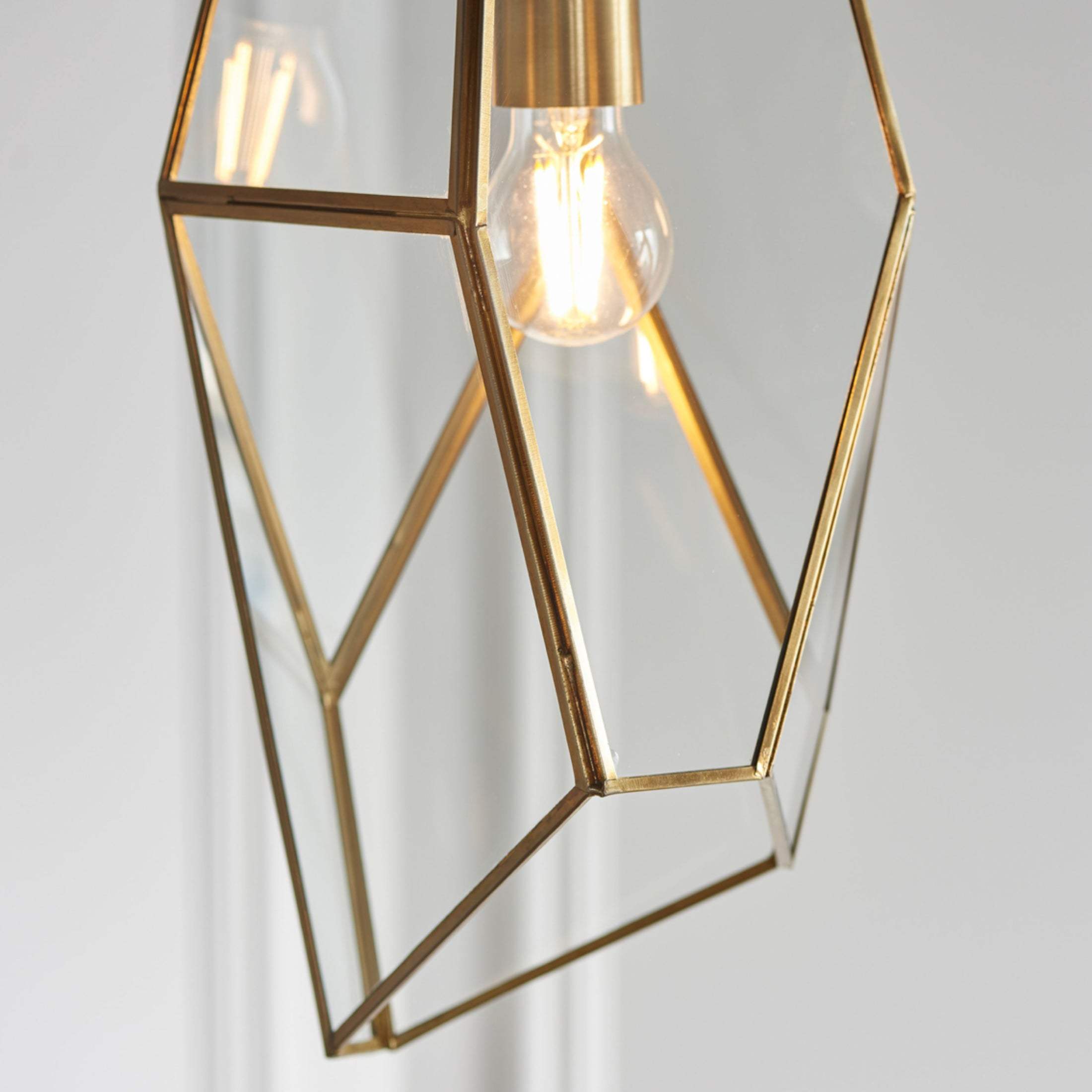 Antique Brass Angular Glass Panels Pendant Light 1