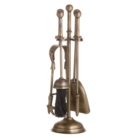 Antique Brass Ball-Topped Companion Set – 4 Piece Fireplace Tools 1