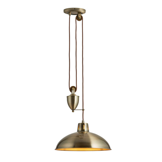 Antique Brass Rise and Fall Ceiling Pendant Light - The Farthing