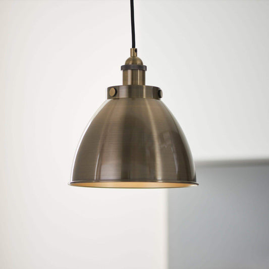 Antique Brass Spun Industrial Metal Pendant Light - The Farthing