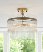 Antique Brass & Glass Rod Pendant Ceiling Light  4