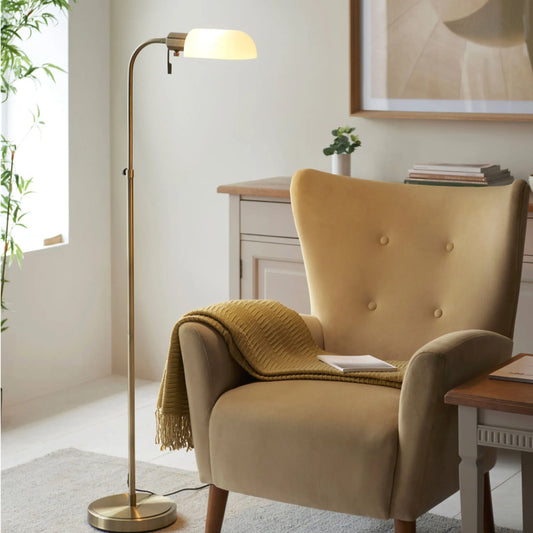 Antique Brass & Opal Glass Floor Lamp | The Farthing