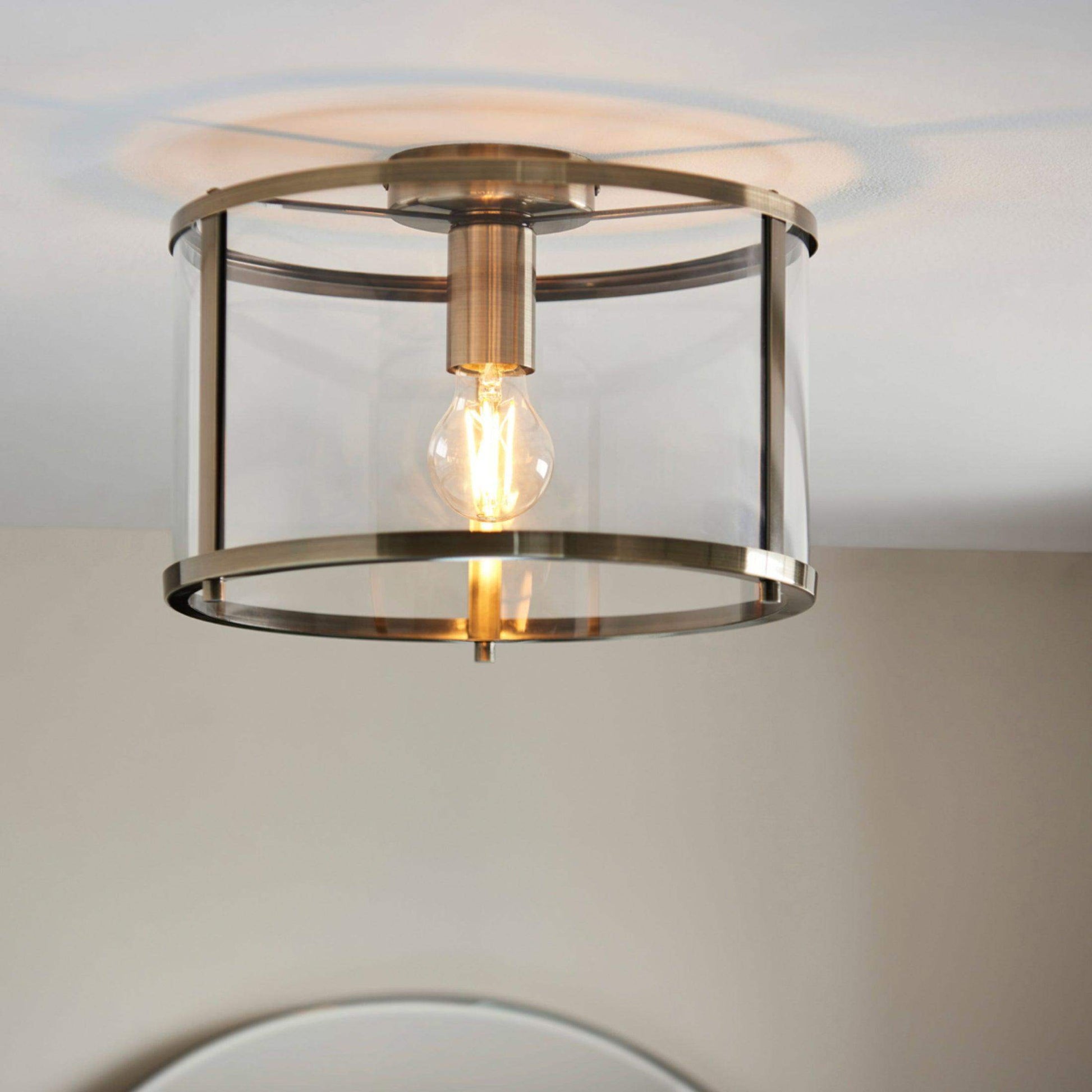 Antique Brass and Glass Ceiling Light - The Farthing