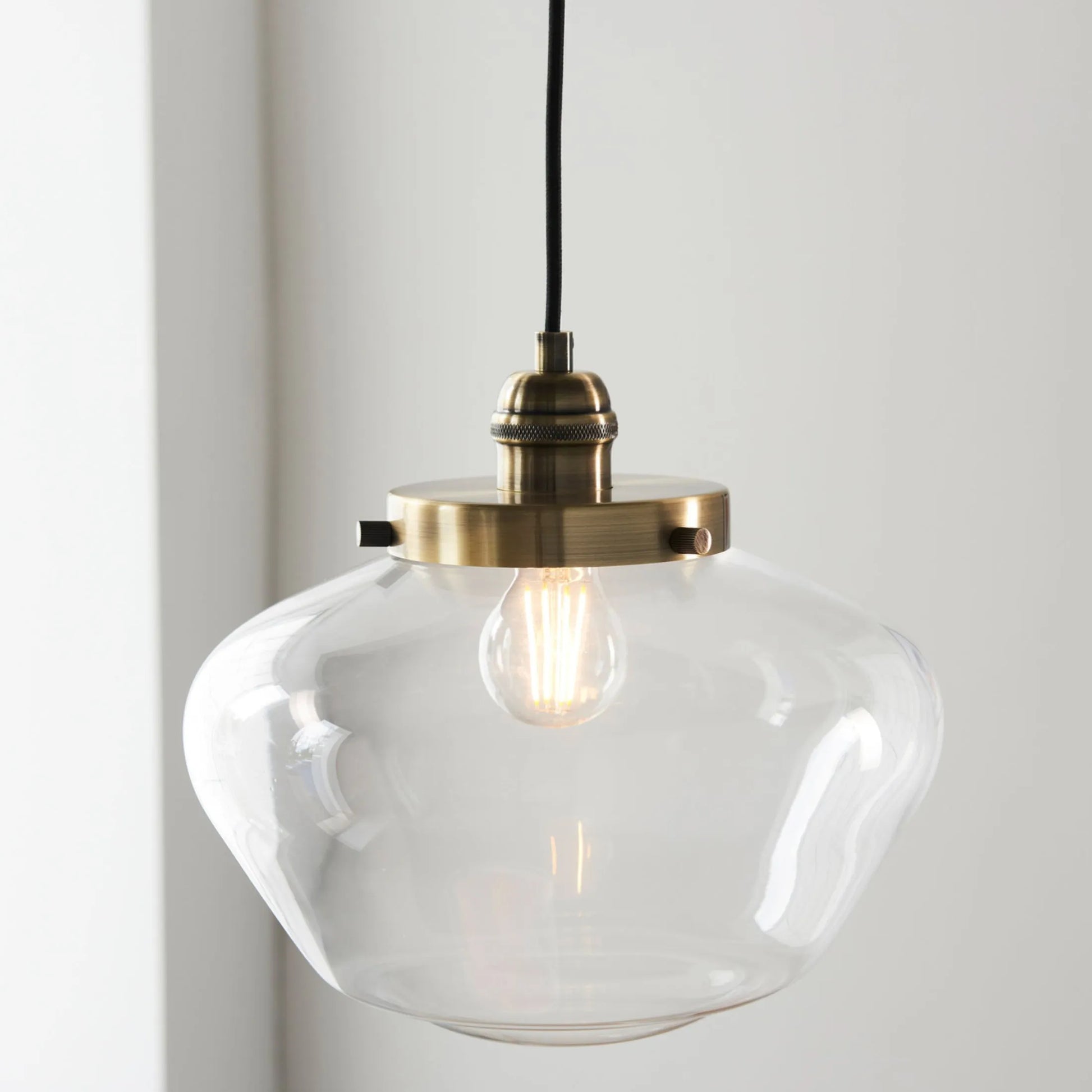 Antique Brass and Glass School House Pendant Light