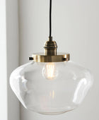 Antique Brass and Glass School House Pendant Light