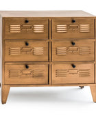 Wooden dresser with six drawers on a white background