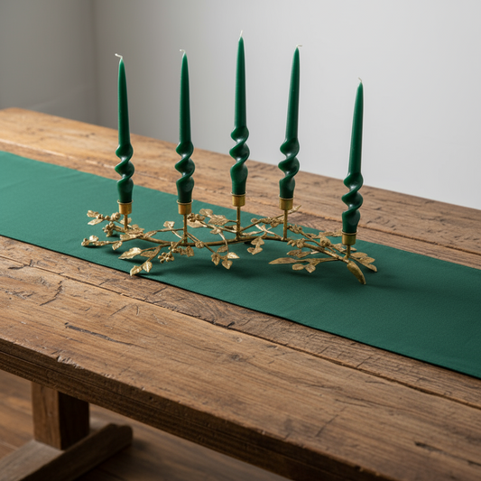 Decorative candle holder with yellow candles on a white background