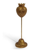 Antique Gold Embossed Crown Heart Ornament on Stand – Elegant Vintage Home Decor 1