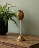 Antique Gold Embossed Crown Heart Ornament on Stand – Elegant Vintage Home Decor